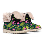 Hot Pink Lotus Pattern Print Winter Boots