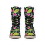Hot Pink Lotus Pattern Print Winter Boots