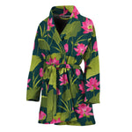 Hot Pink Lotus Pattern Print Women's Bathrobe