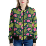 Hot Pink Lotus Pattern Print Women's Bomber Jacket