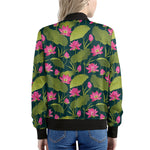 Hot Pink Lotus Pattern Print Women's Bomber Jacket