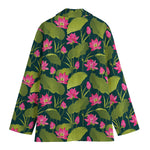 Hot Pink Lotus Pattern Print Women's Cotton Blazer