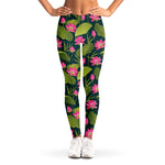 Hot Pink Lotus Pattern Print Women's Leggings