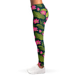 Hot Pink Lotus Pattern Print Women's Leggings