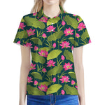 Hot Pink Lotus Pattern Print Women's Polo Shirt