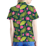 Hot Pink Lotus Pattern Print Women's Polo Shirt