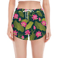 Hot Pink Lotus Pattern Print Women's Split Running Shorts