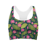 Hot Pink Lotus Pattern Print Women's Sports Bra