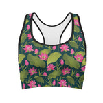 Hot Pink Lotus Pattern Print Women's Sports Bra