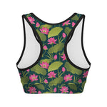 Hot Pink Lotus Pattern Print Women's Sports Bra