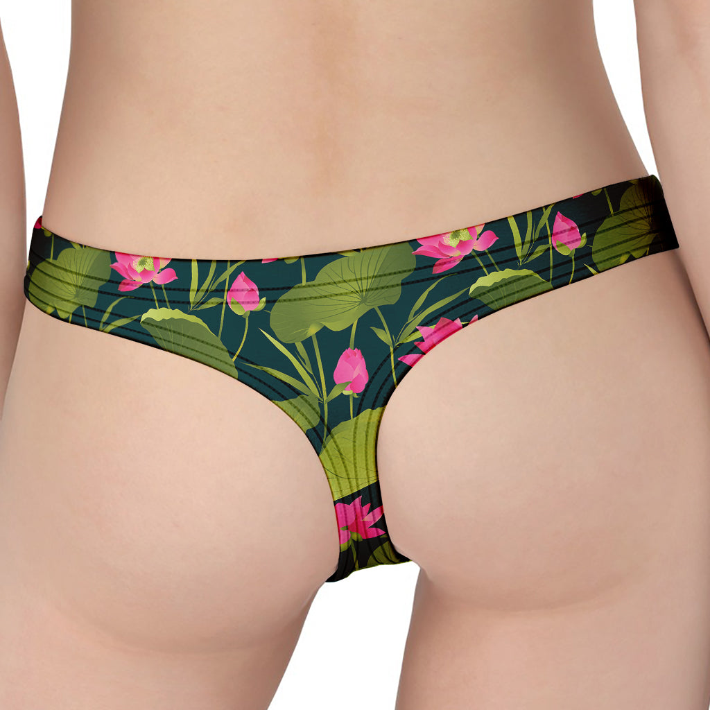 Hot Pink Lotus Pattern Print Women's Thong