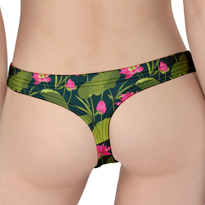 Hot Pink Lotus Pattern Print Women's Thong