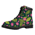 Hot Pink Lotus Pattern Print Padded Collar Lace Up Boots