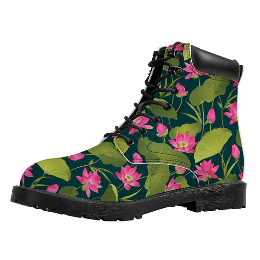 Hot Pink Lotus Pattern Print Work Boots