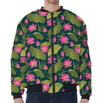 Hot Pink Lotus Pattern Print Zip Sleeve Bomber Jacket