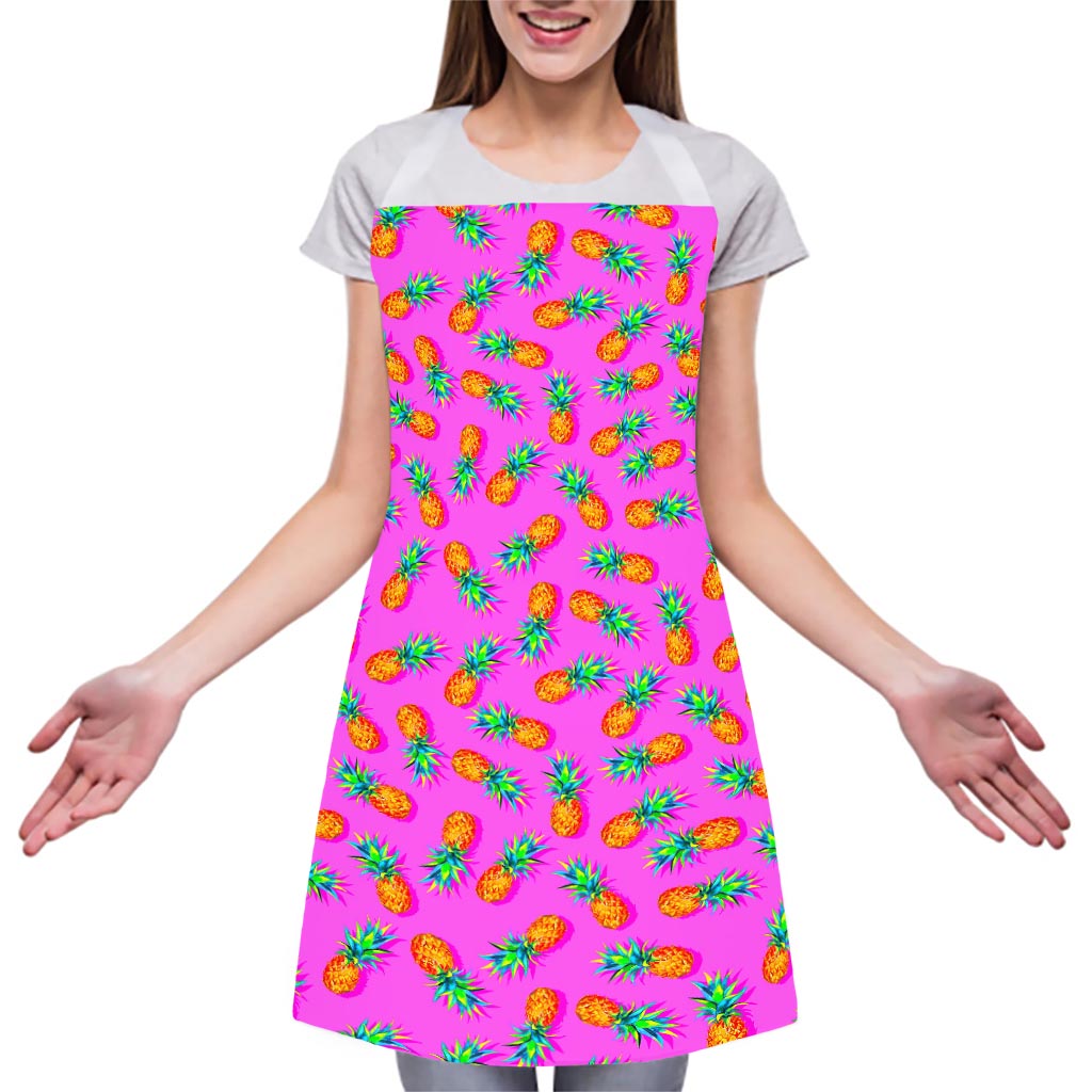 Hot Pink Pineapple Pattern Print Adjustable Apron