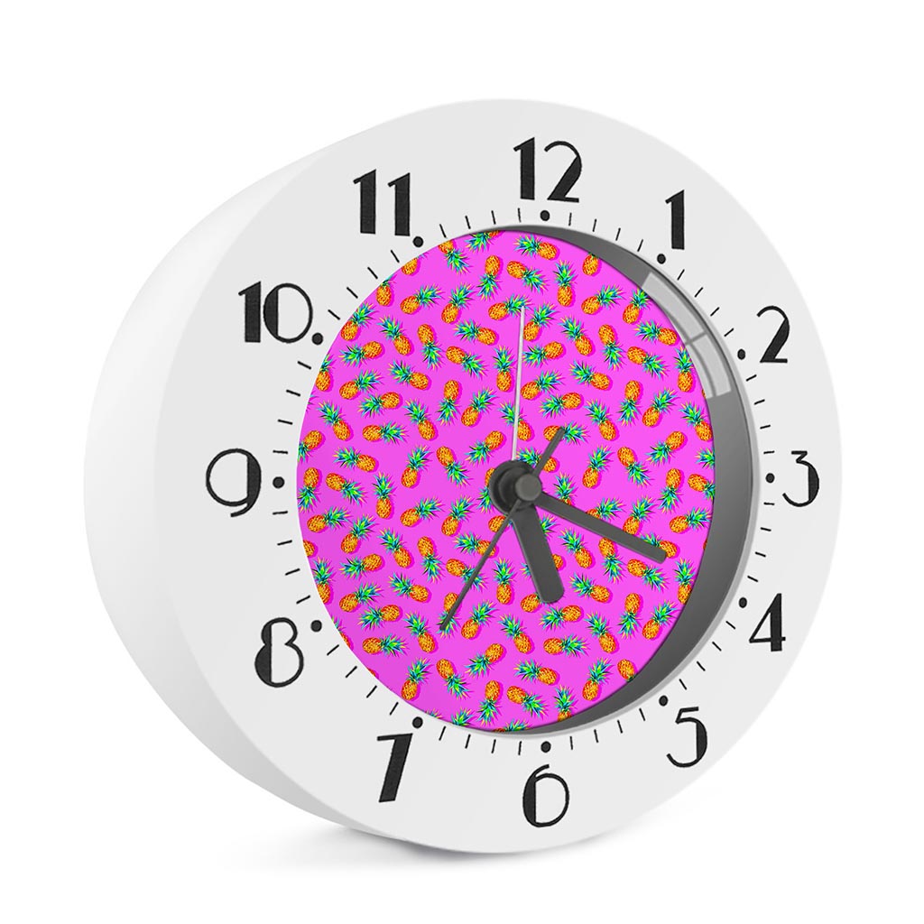 Hot Pink Pineapple Pattern Print Alarm Clock