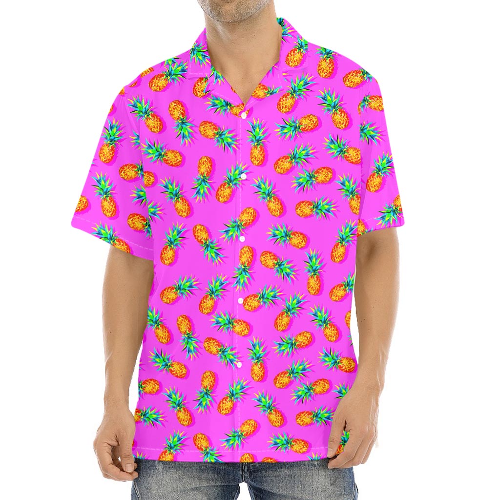 Hot Pink Pineapple Pattern Print Aloha Shirt