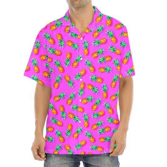 Hot Pink Pineapple Pattern Print Aloha Shirt