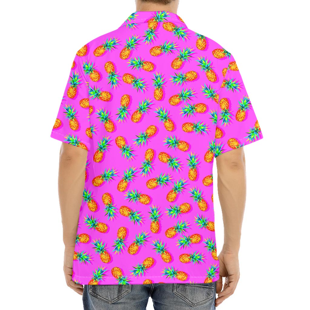 Hot Pink Pineapple Pattern Print Aloha Shirt
