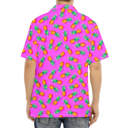 Hot Pink Pineapple Pattern Print Aloha Shirt