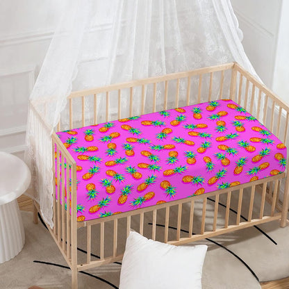Hot Pink Pineapple Pattern Print Baby Crib Sheet