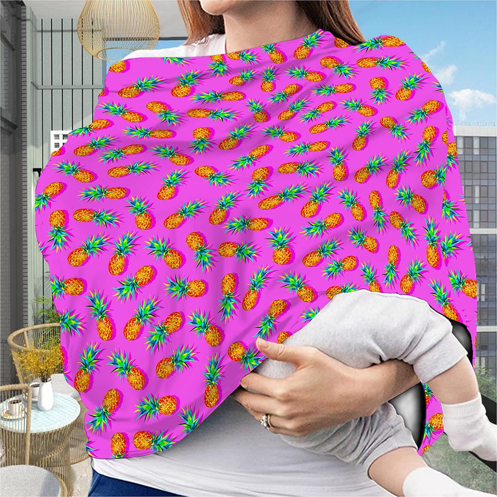 Hot Pink Pineapple Pattern Print Baby Seat Cover