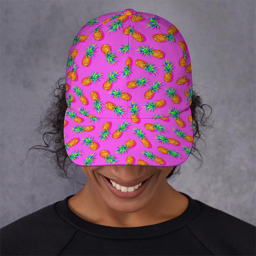 Hot Pink Pineapple Pattern Print Baseball Cap