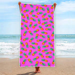 Hot Pink Pineapple Pattern Print Beach Towel