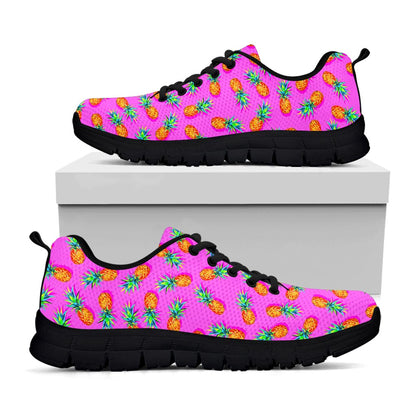 Hot Pink Pineapple Pattern Print Black Running Shoes