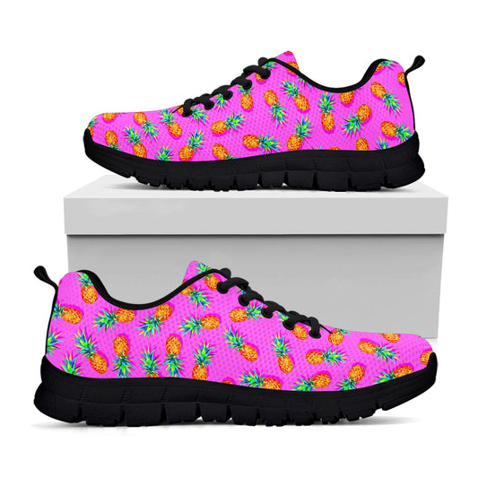 Hot Pink Pineapple Pattern Print Black Running Shoes
