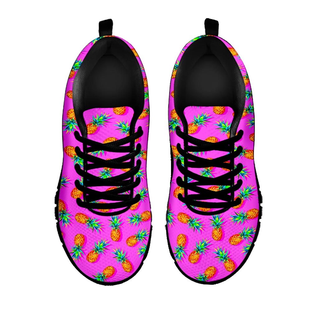 Hot Pink Pineapple Pattern Print Black Running Shoes