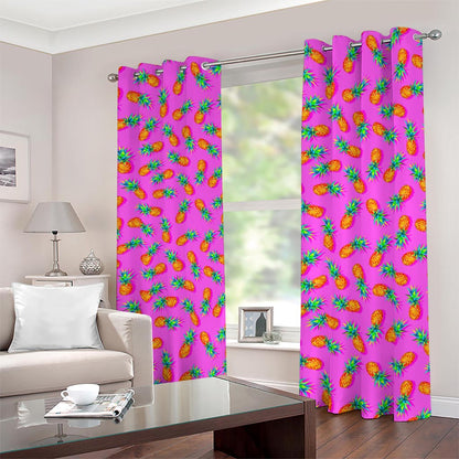 Hot Pink Pineapple Pattern Print Blackout Grommet Curtains