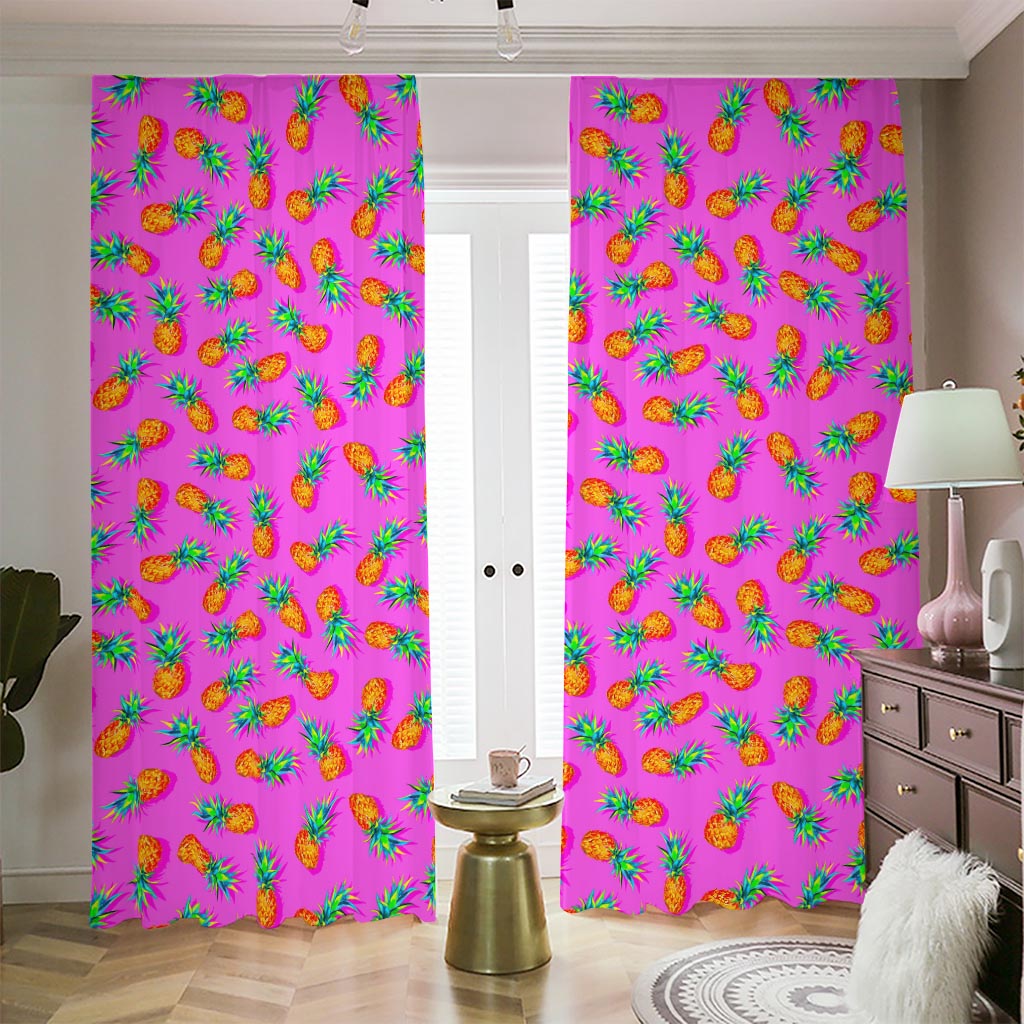 Hot Pink Pineapple Pattern Print Blackout Pencil Pleat Curtains