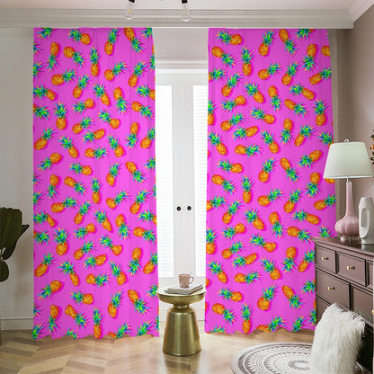 Hot Pink Pineapple Pattern Print Blackout Pencil Pleat Curtains
