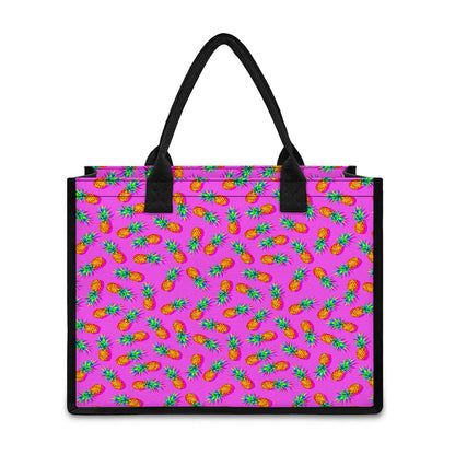 Hot Pink Pineapple Pattern Print Canvas Tote Bag