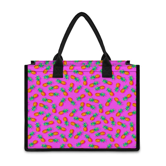Hot Pink Pineapple Pattern Print Canvas Tote Bag