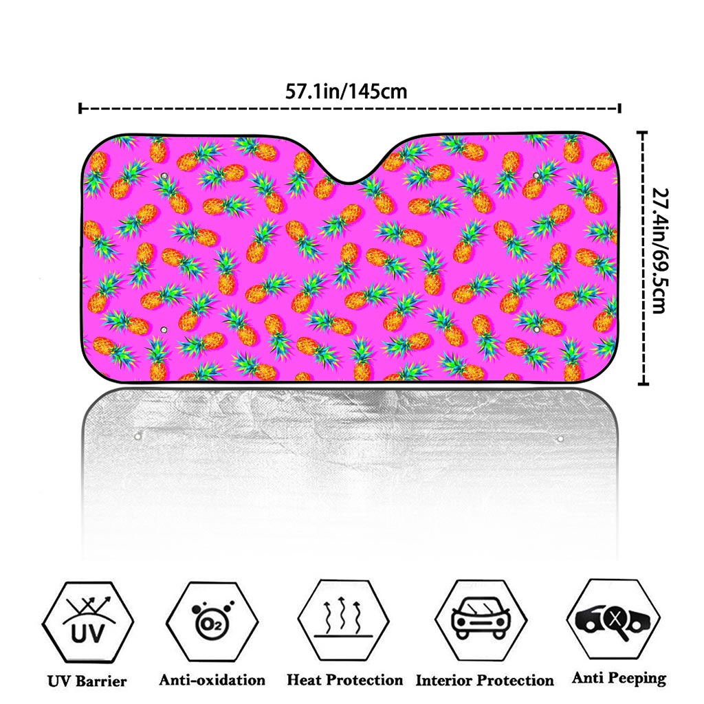 Hot Pink Pineapple Pattern Print Car Windshield Sun Shade