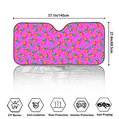 Hot Pink Pineapple Pattern Print Car Windshield Sun Shade