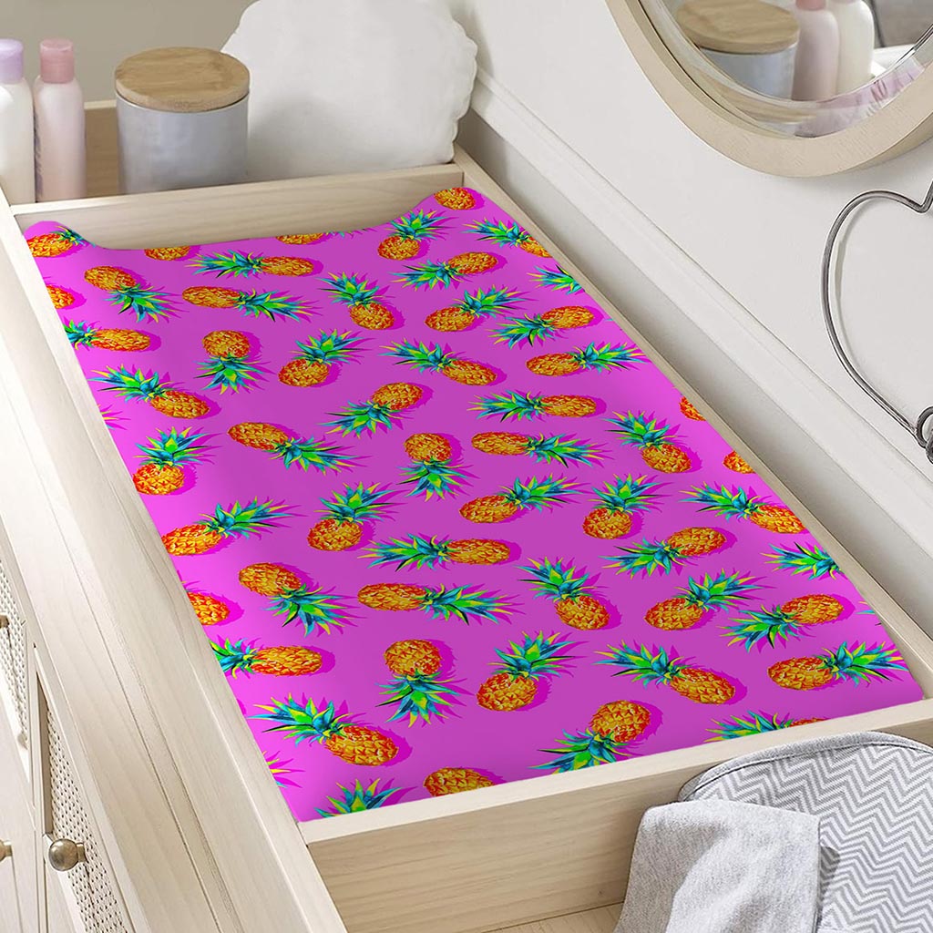 Hot Pink Pineapple Pattern Print Changing Pad Cover