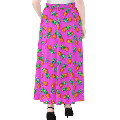 Hot Pink Pineapple Pattern Print Chiffon Maxi Skirt