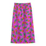 Hot Pink Pineapple Pattern Print Cotton Front Slit Maxi Skirt
