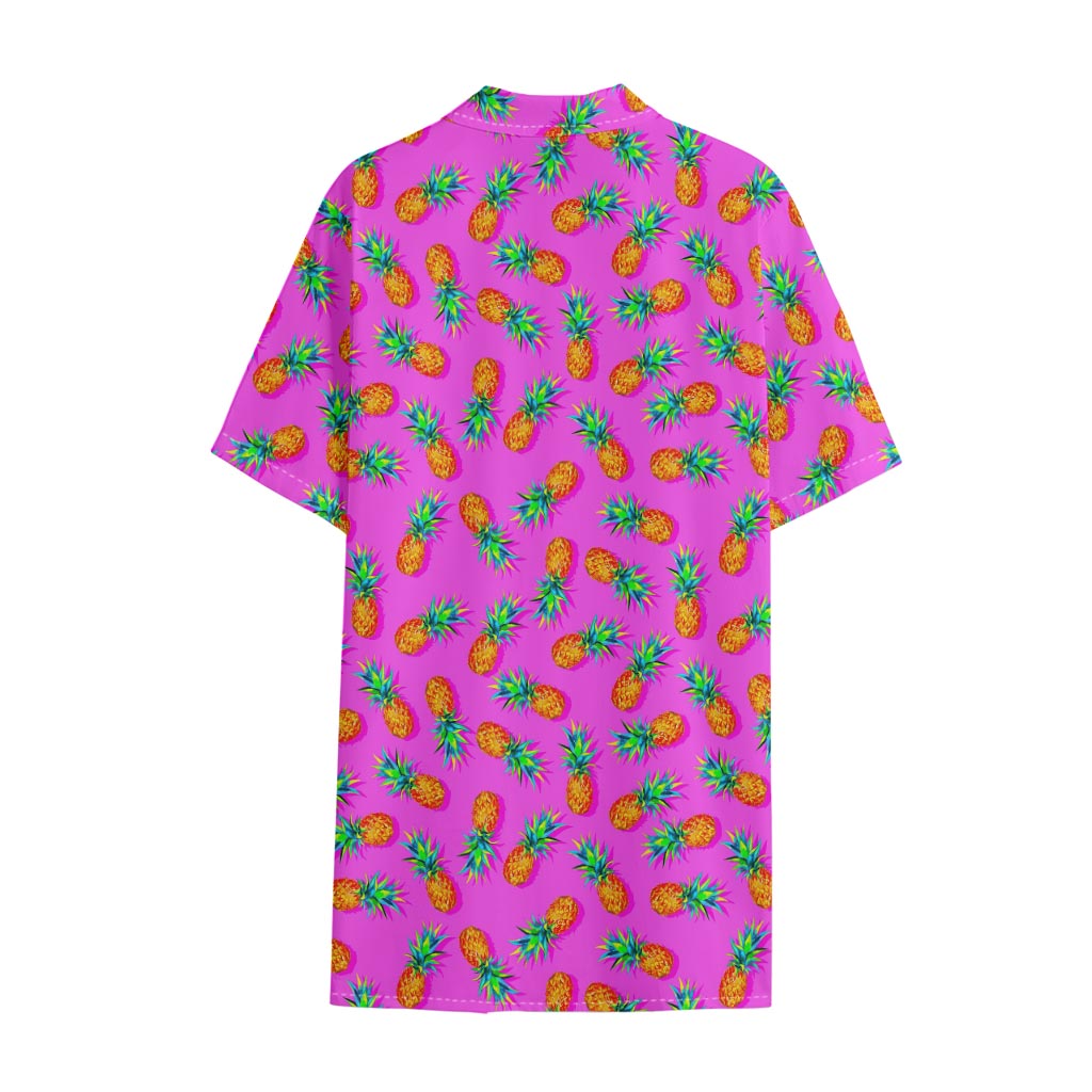 Hot Pink Pineapple Pattern Print Cotton Hawaiian Shirt