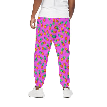 Hot Pink Pineapple Pattern Print Cotton Pants