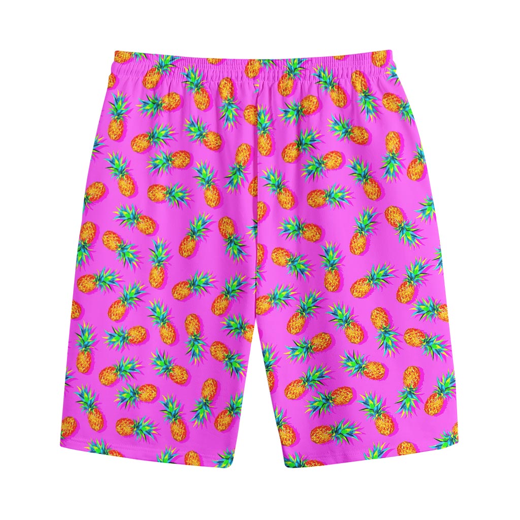 Hot Pink Pineapple Pattern Print Cotton Shorts