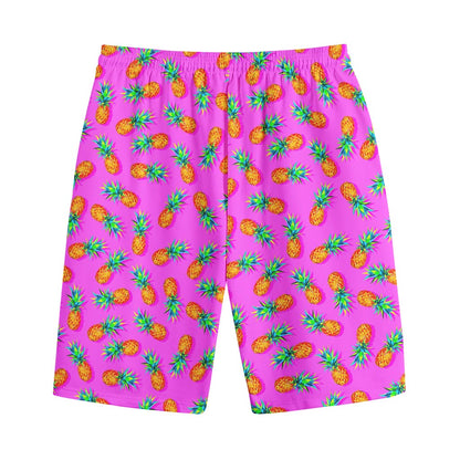 Hot Pink Pineapple Pattern Print Cotton Shorts