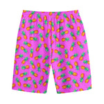 Hot Pink Pineapple Pattern Print Cotton Shorts