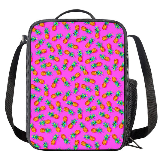 Hot Pink Pineapple Pattern Print Crossbody Lunch Bag
