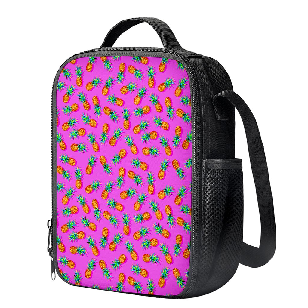 Hot Pink Pineapple Pattern Print Crossbody Lunch Bag