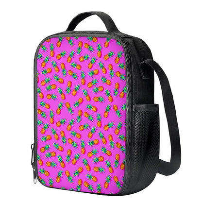 Hot Pink Pineapple Pattern Print Crossbody Lunch Bag